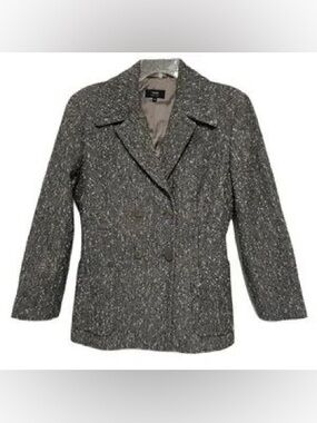Zanella Charcoal Tweed Double-Breasted Wool Silk Blend Blazer Made in Italy